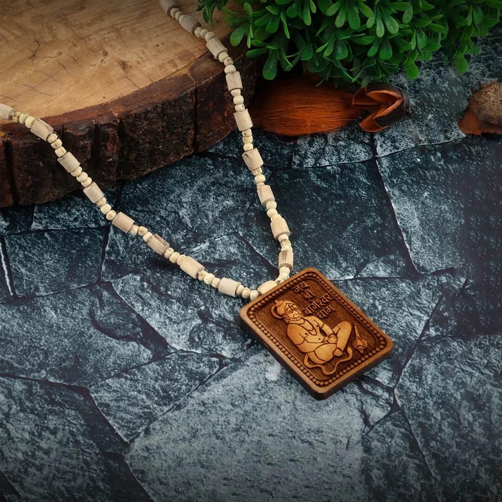 Jollity Life™ Bageshwar Dham Tulsi Mala With Wooden Hanumanji Locket