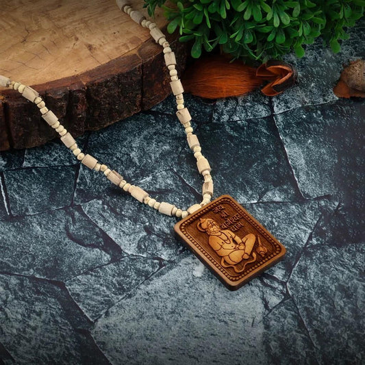 Jollity Life™ Bageshwar Dham Tulsi Mala With Wooden Hanumanji Locket
