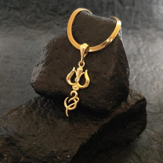 Jollity Life™ Gold Plated Trishul Pendant With Chain